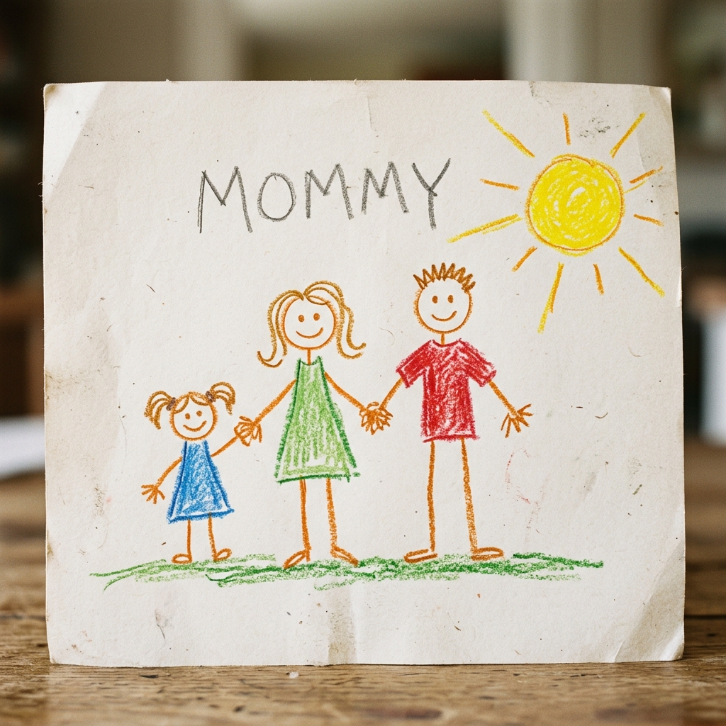 Child's crayon drawing of her family