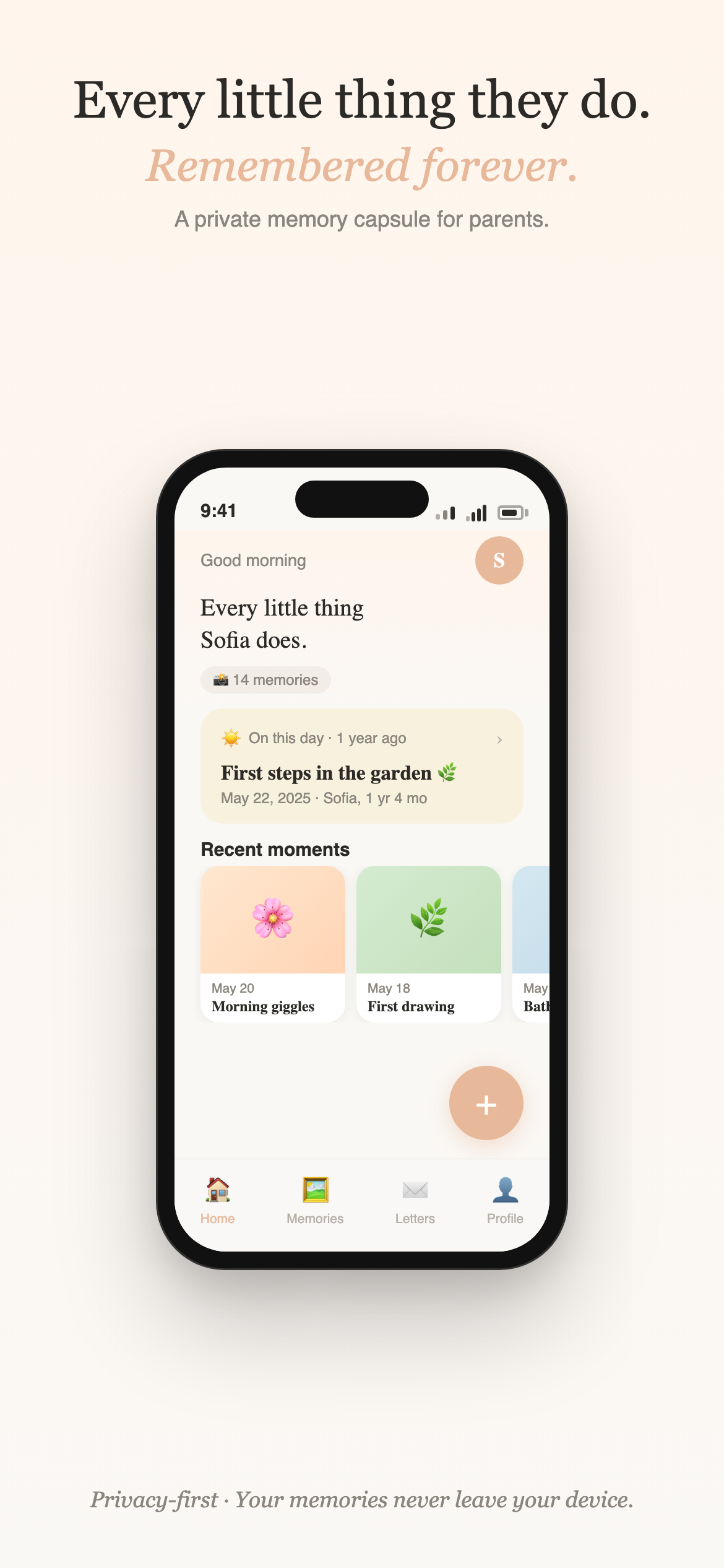Firsts home screen — memory feed with 'On this day' recap