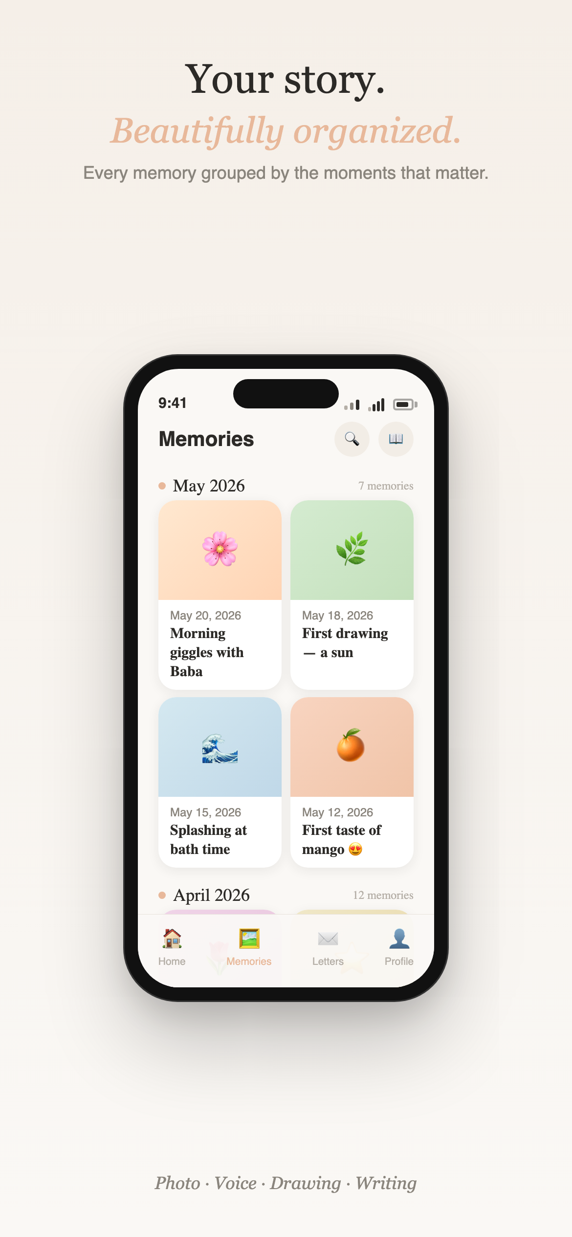 Memories grouped by month